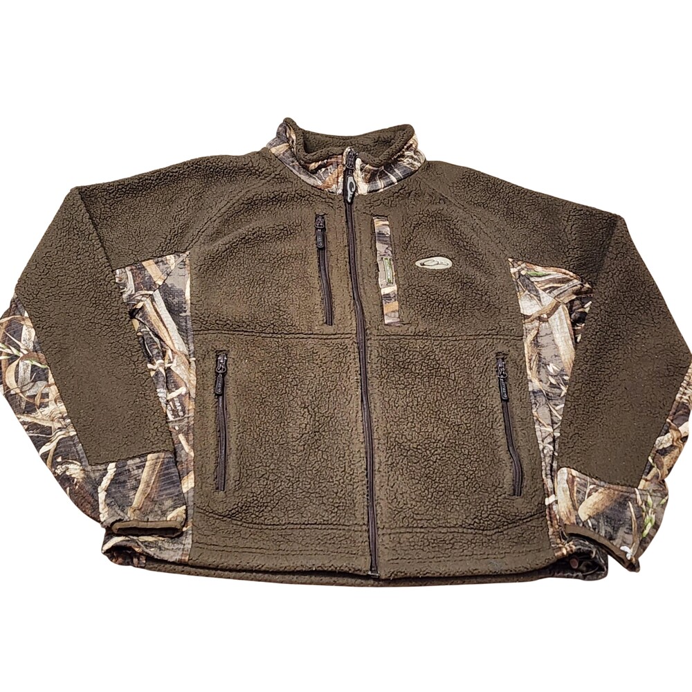 Drake Magnattach Jacket Mens Small Green Camo Fleece Full Zip Waterfowl Hunting